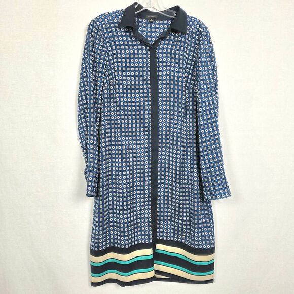 Ann Taylor Geometric Print Shirt Dress Blue Teal Small - Picture 3 of 9